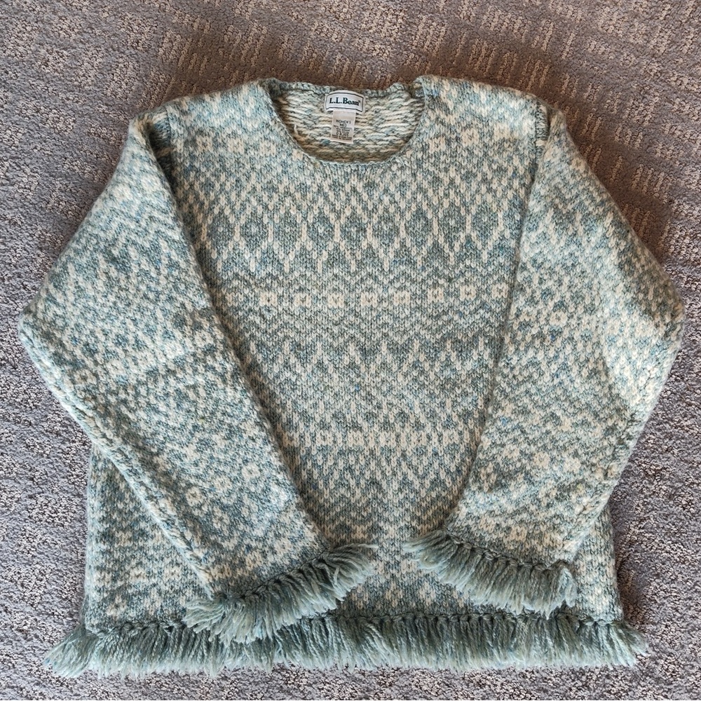 L.L. Bean Vintage 90s Lambswool Mohair Blend Fringe Sweater
